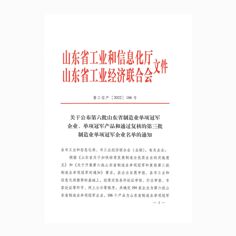 關(guān)于公布第六批山東省制造業(yè)單項冠軍企業(yè)、單項冠軍產(chǎn)品和通過復核的第三批制造業(yè)單項冠軍企業(yè)名單的通知
